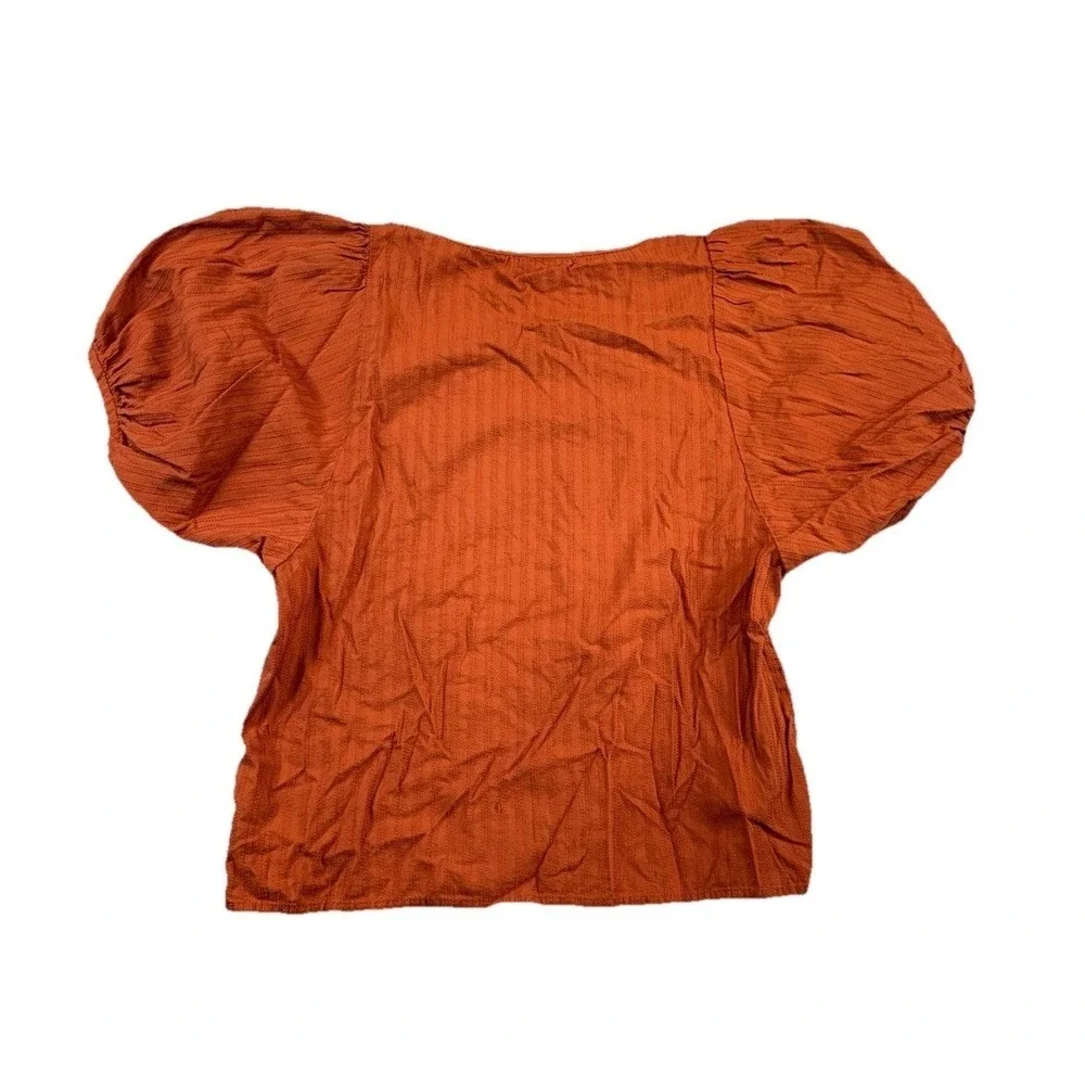 Madewell Burnt Orange Puff Sleeve Relaxed Peasant Top‎ Textured XS Boho Festival